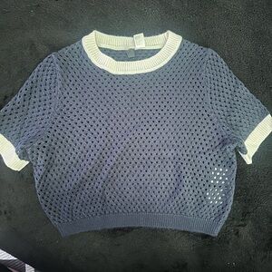 Stylish Blue Tween Girls Knitted Crop Top